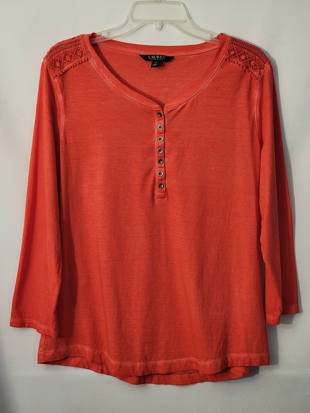 Ralph Lauren Lace-Shoulder Henley Long Sleeve Size XL - Picture 1 of 8